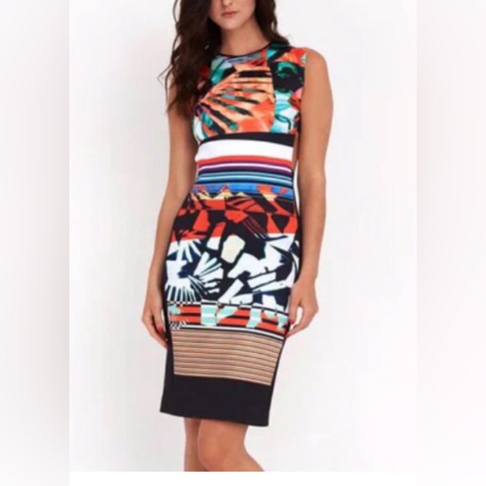 Clover Canyon artsy Multicolor Scuba retro sheath dress bodycon 90s sz‎ S